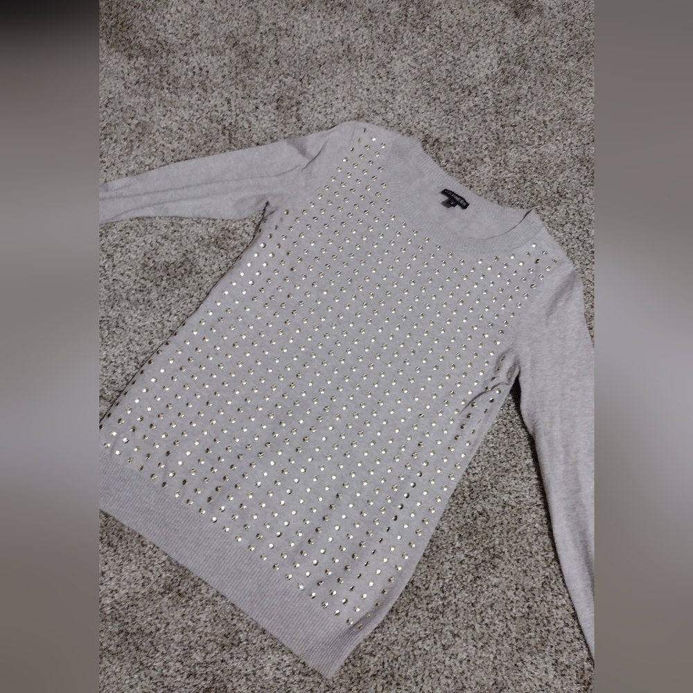 Express Beige Sweater with gold  Polka Dot Studs